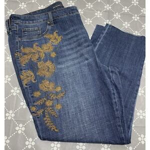 Chicos Embroidered Jeans So Slimming Girlfriend Ankle Art Sz 20 High Rise Fit A8